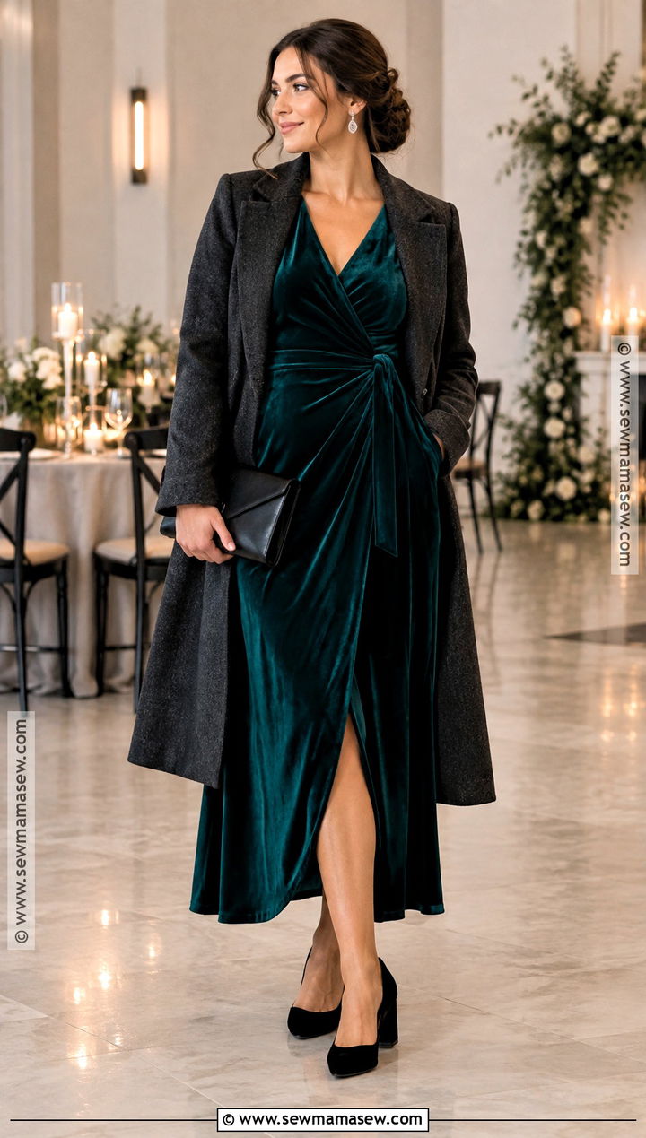 Deep Teal Wrap Dress Outfit - 15 november wedding party attire ideas
