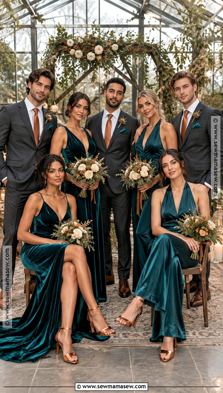 Deep Teal and Copper Wedding Party Attire - 15 wedding party attire color schemes fall ideas