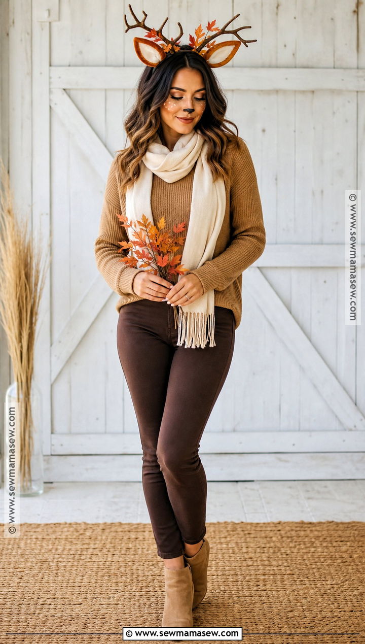 Deer Costume With Brown Sweater - 30 lazy costume ideas