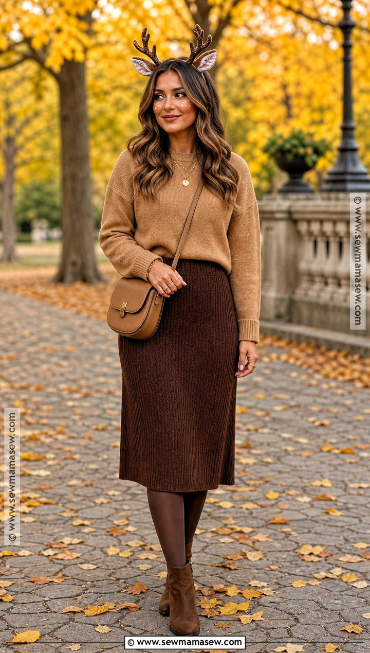 Deer Halloween Outfit With Brown Knit Set - 30 Simple Halloween Outfits