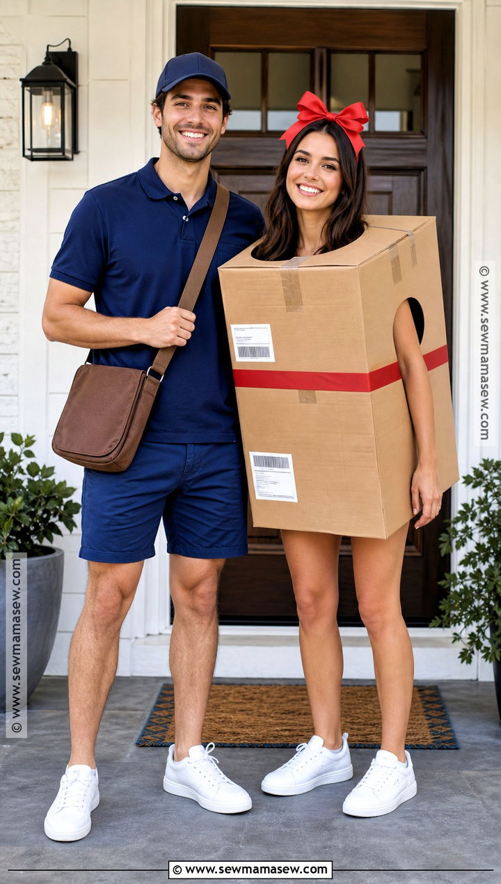 Delivery Driver And Package Couple Costume - 35 funny halloween costumes for couples
