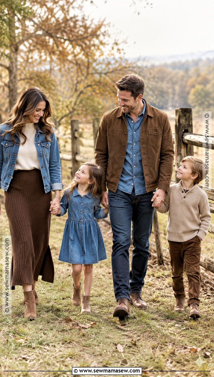 Denim And Brown Fall Family Photo Outfit - 15 fall photo outfits for family