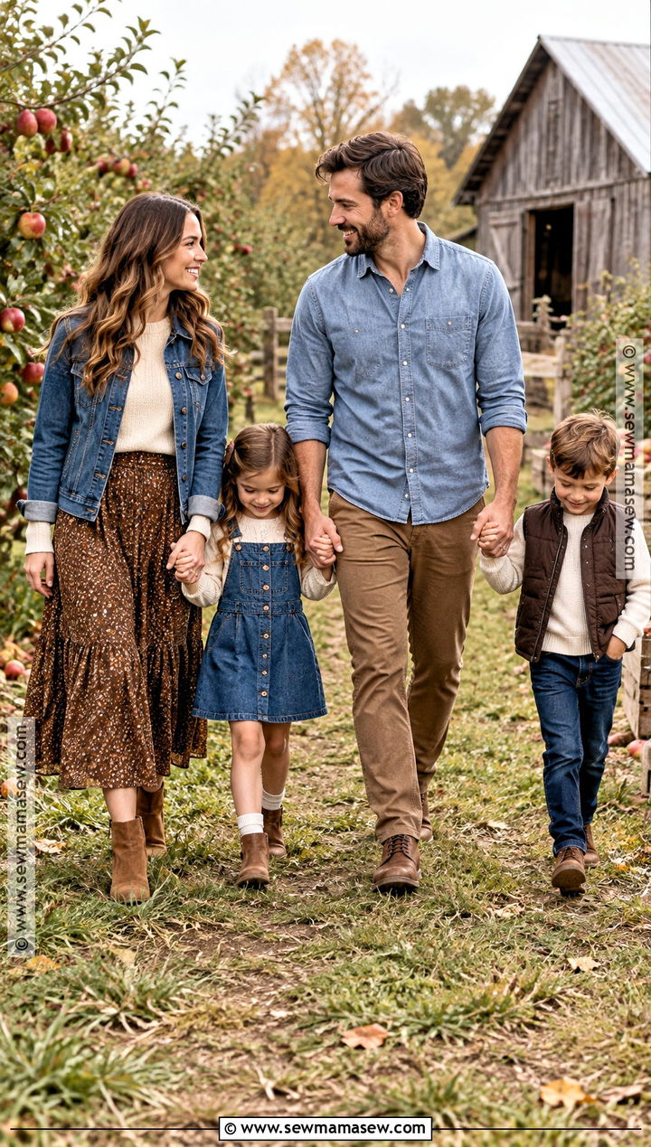 Denim And Brown Fall Family Photo Outfits - 15 fall outdoor family photo outfit ideas