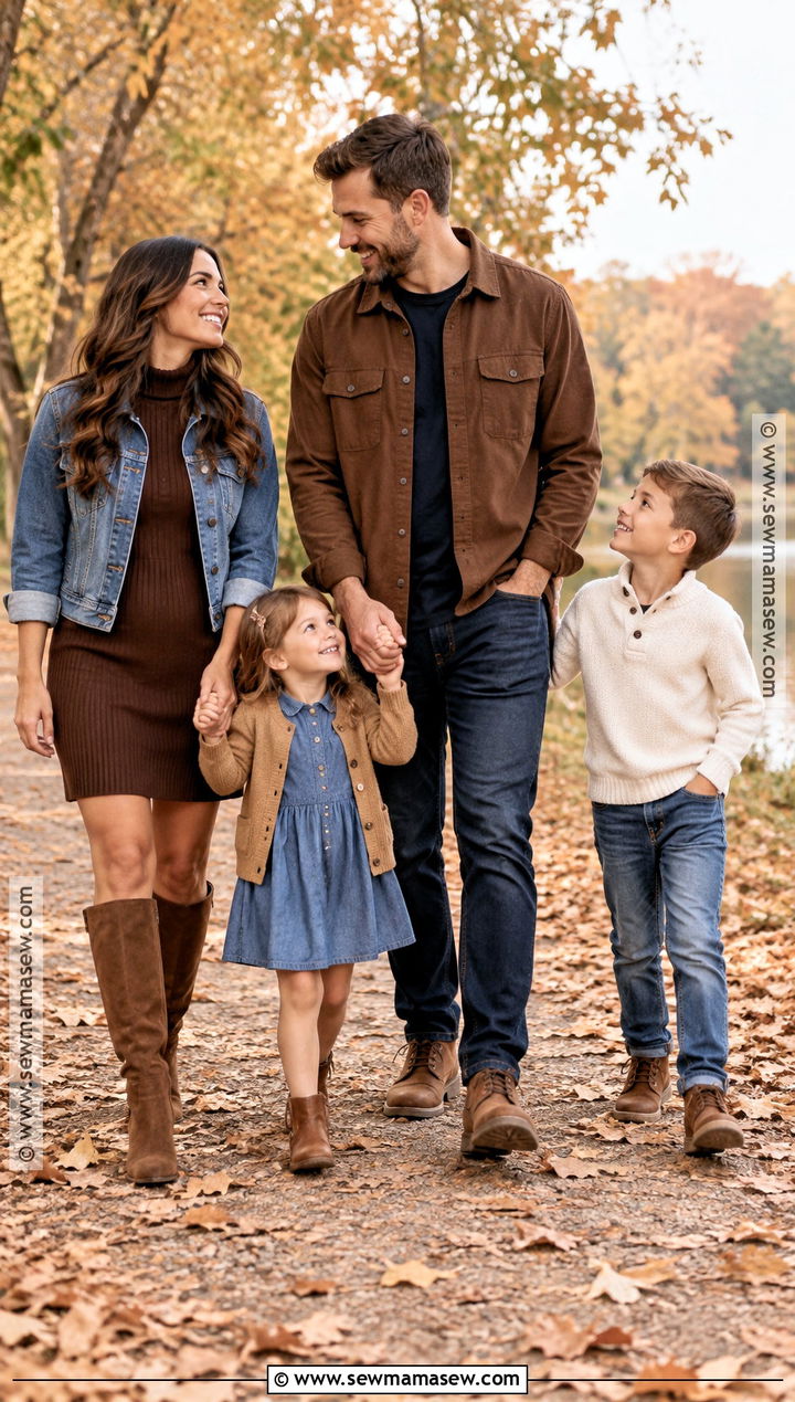 Denim And Brown Fall Family Photo Outfits - 15 Family Photoshoot Outfit Ideas Fall