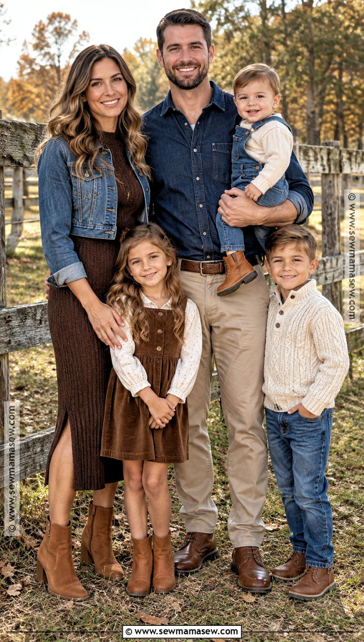 Denim And Brown Family Photoshoot Outfit - 25 autumn family photoshoot outfits