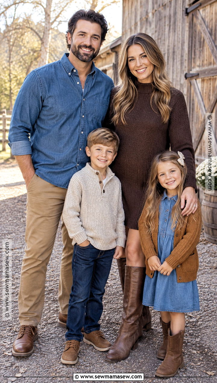 Denim And Brown Family Portrait Outfit - 20 Fall Family Portraits Outfits