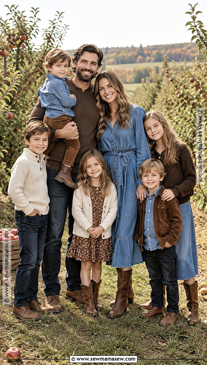 Denim And Brown Large Family Fall Photoshoot Outfits - 15 Large Family Fall Photoshoot Outfits