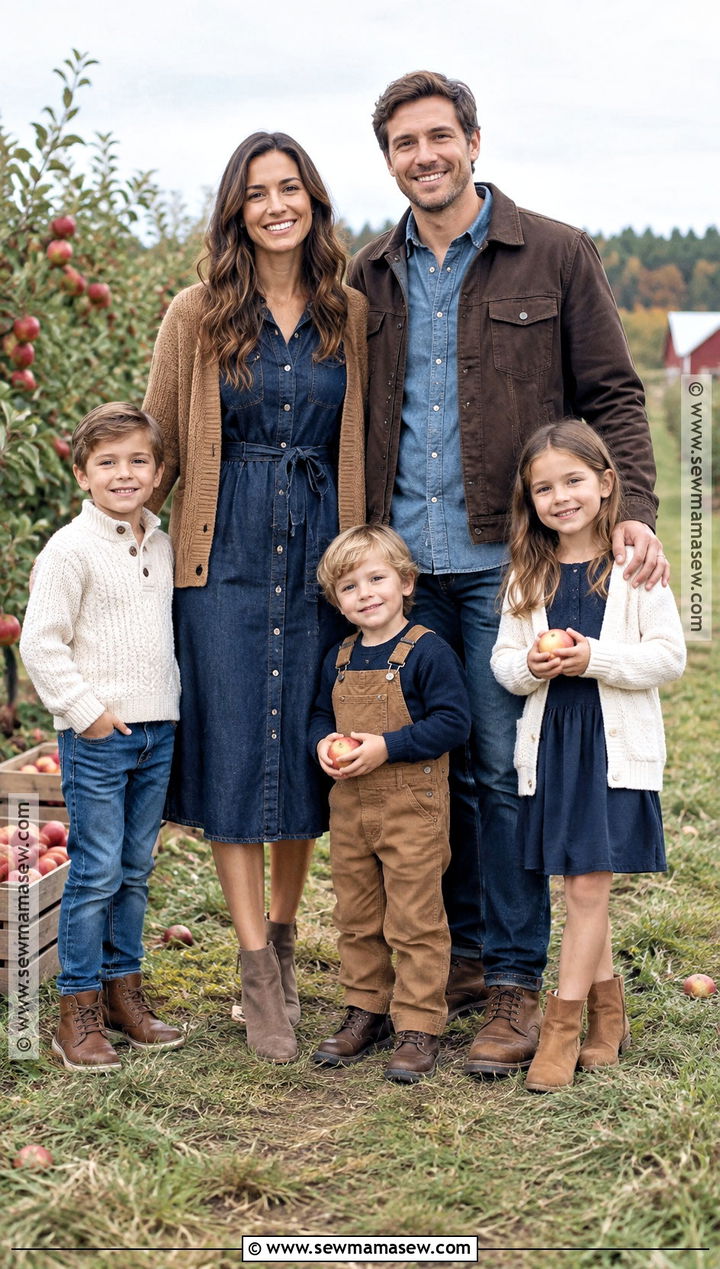Denim And Brown Layered Family Outfit - 20 blue fall family pictures outfits