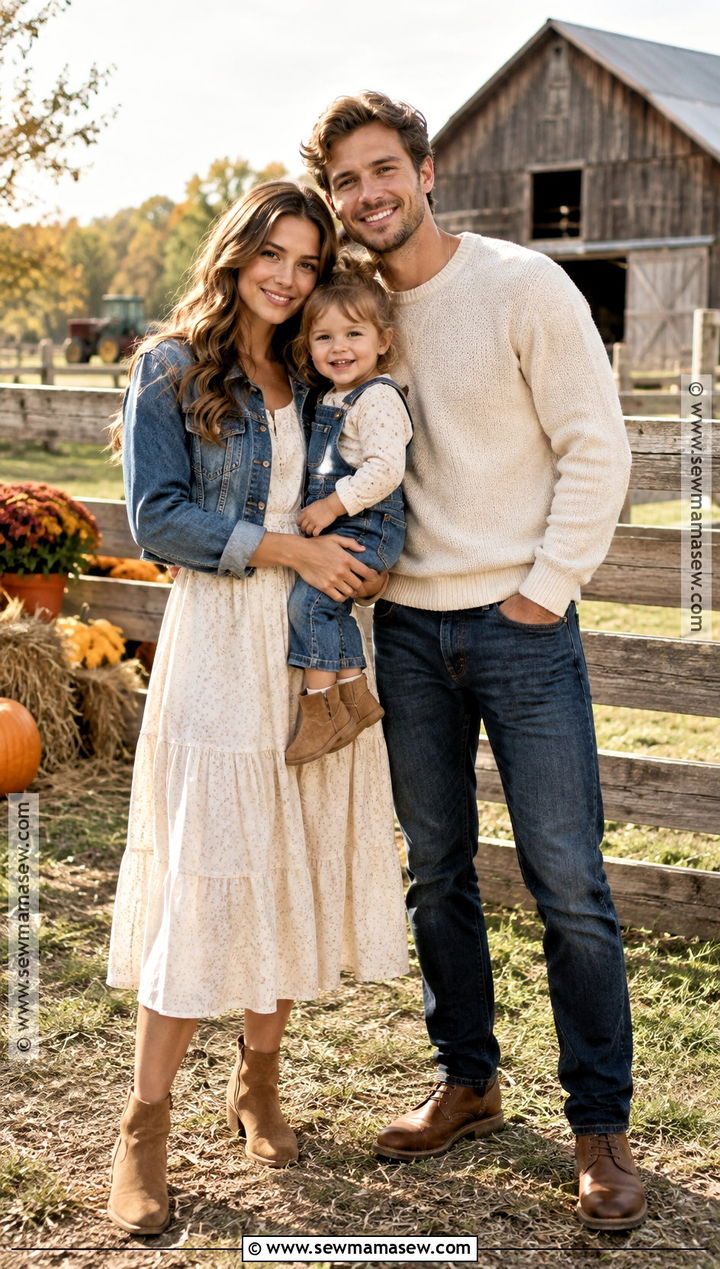Denim And Cream Fall Family Of 3 Photo Outfit - 20 fall family of 3 photo outfits