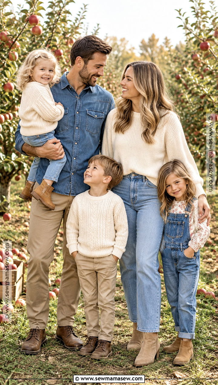 Denim And Cream Fall Family Photo Outfits - 15 fall family photo outfit ideas