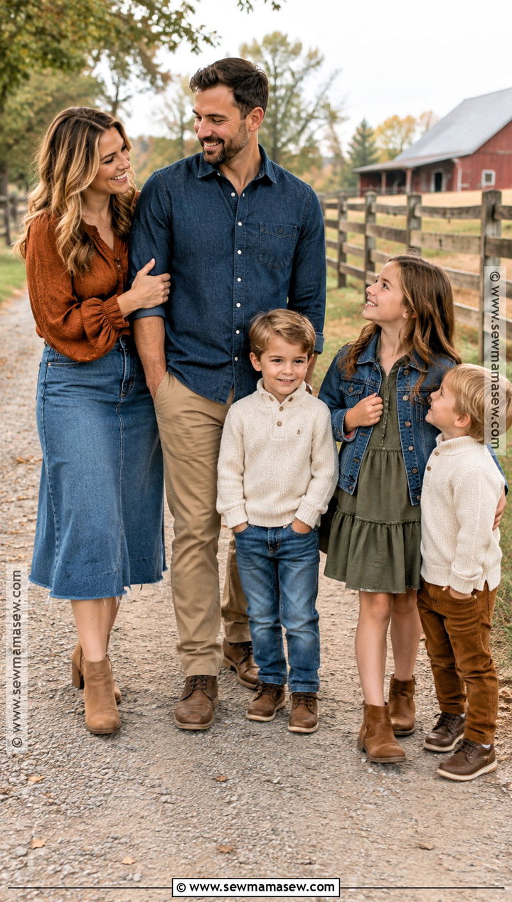 Denim And Earth Tone Fall Family Outfit - 20 Fall Photoshoot Family Outfits