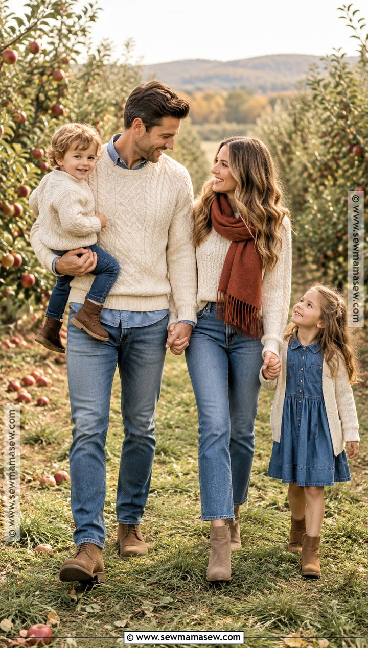 Denim And Neutral Knit Fall Family Picture Outfits - 15 family outfits for fall pictures