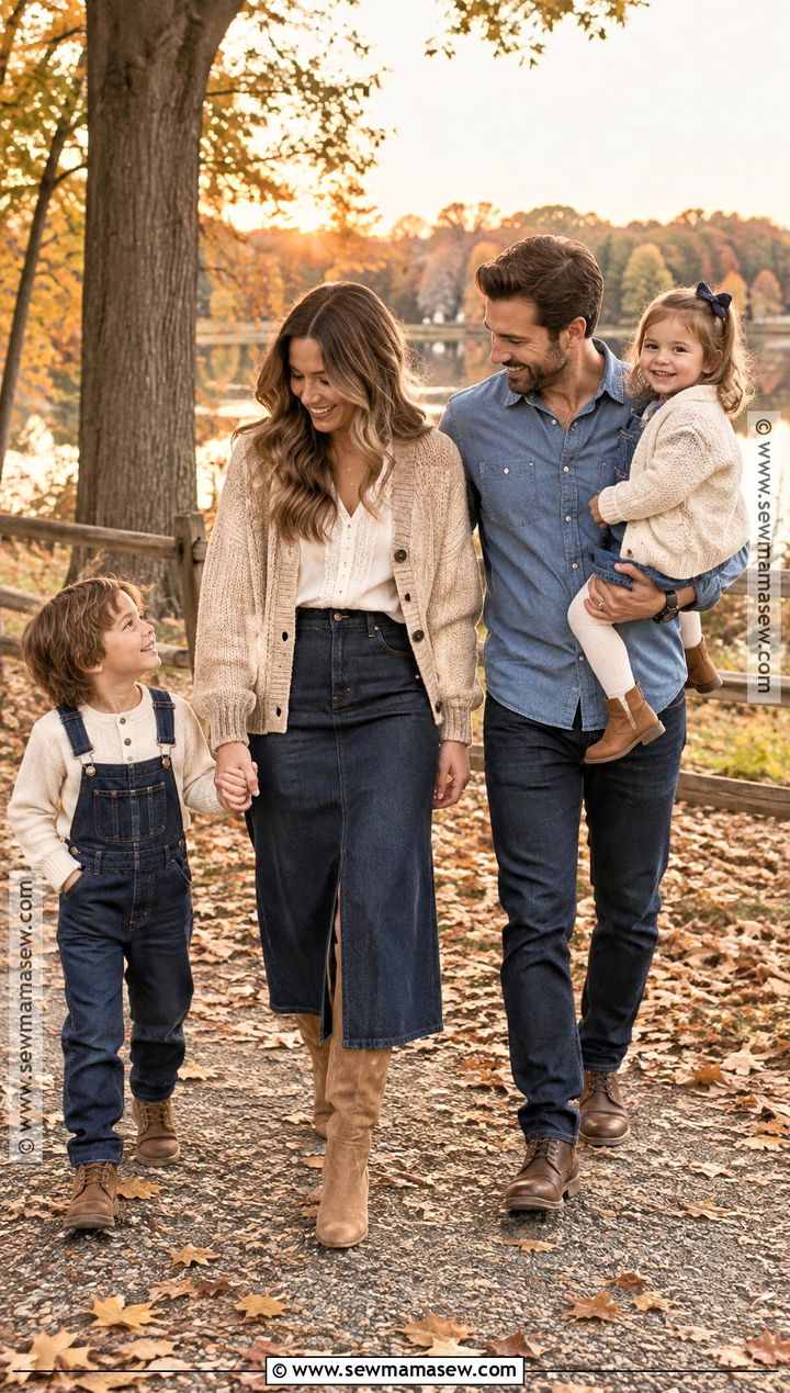 Denim And Oatmeal Fall Sunset Family Outfits - 15 fall sunset family pictures outfits