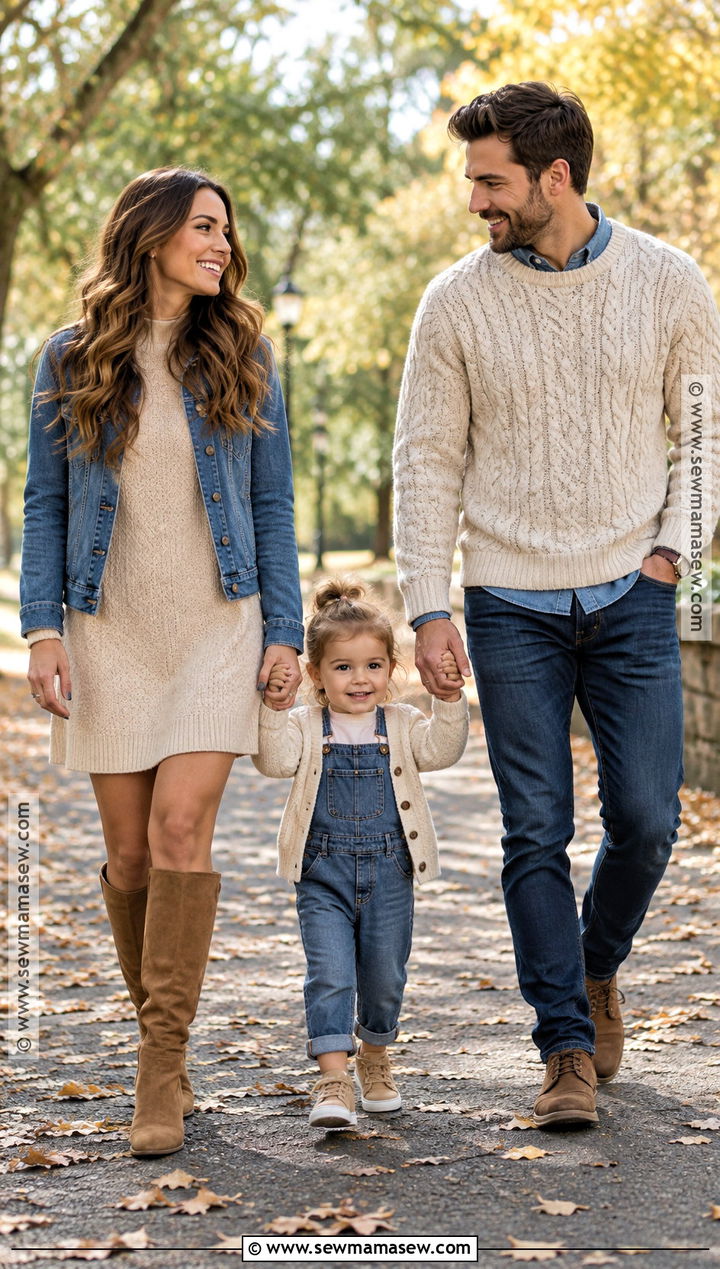 Denim And Oatmeal Family Picture Outfit - 15 fall family of 3 pictures outfits
