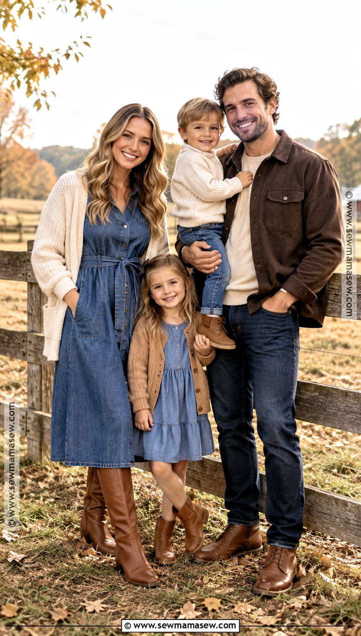 Denim And Warm Brown Fall Family Photo Outfits - 15 fall family photo style guide ideas