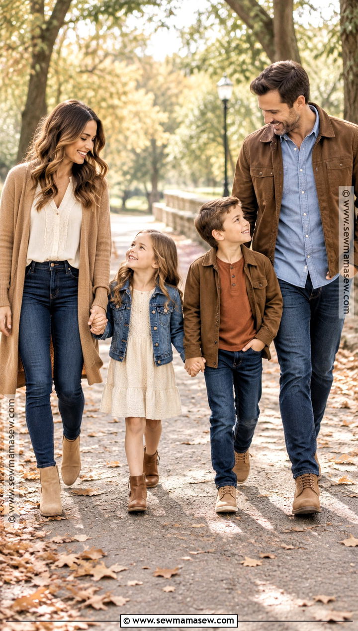 Denim And Warm Neutral Fall Family Photo Outfits - 15 family pics fall outfits