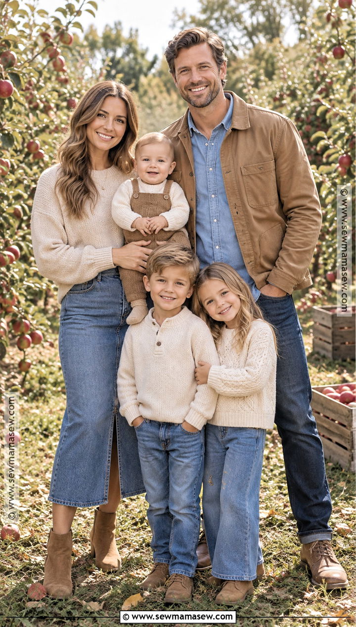 Denim And Warm Neutral Fall Family Portrait Outfits - 15 family portraits outfits fall