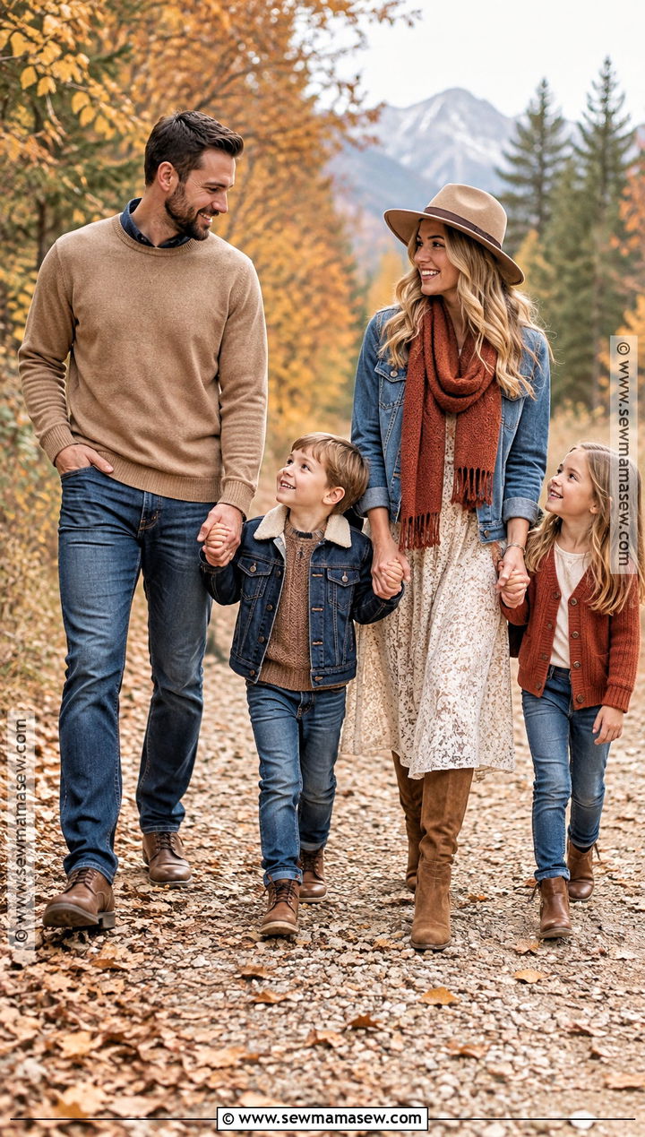 Denim And Warm Neutral Family Photo Outfits - 20 fall winter family photo outfits