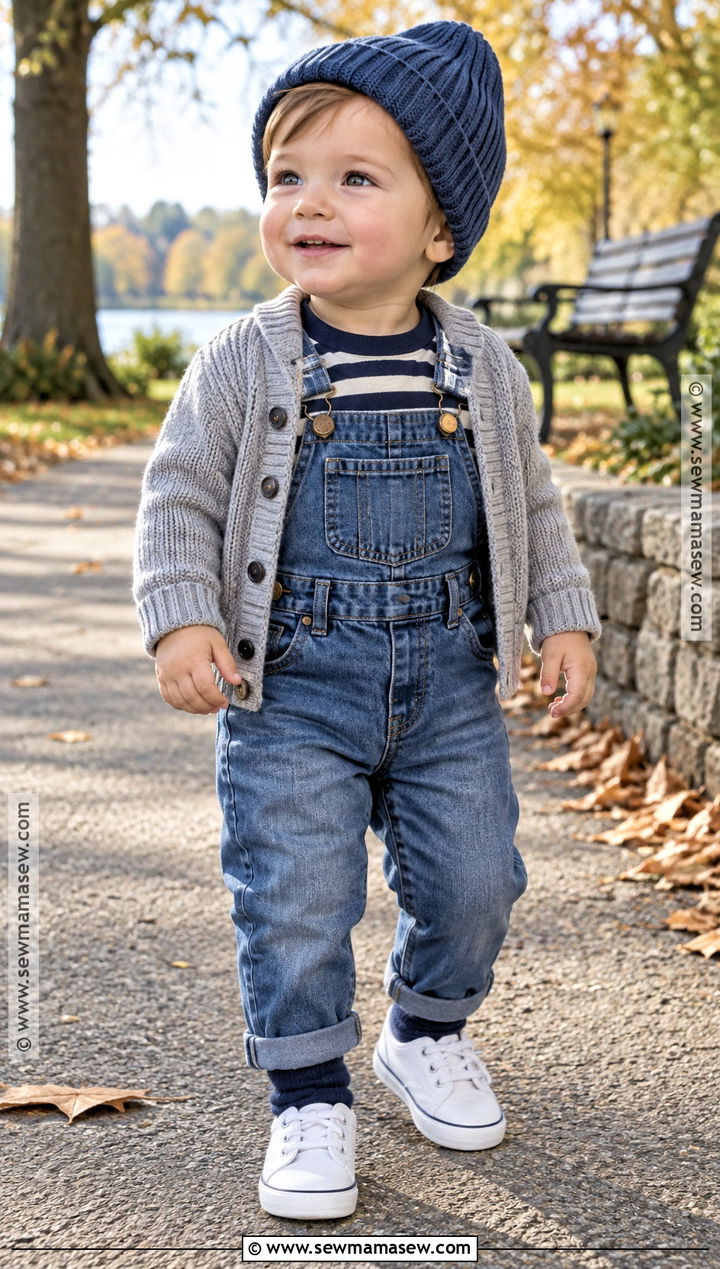 Denim Baby Boy Overalls With Striped Shirt - 15 baby boy overalls outfit fall