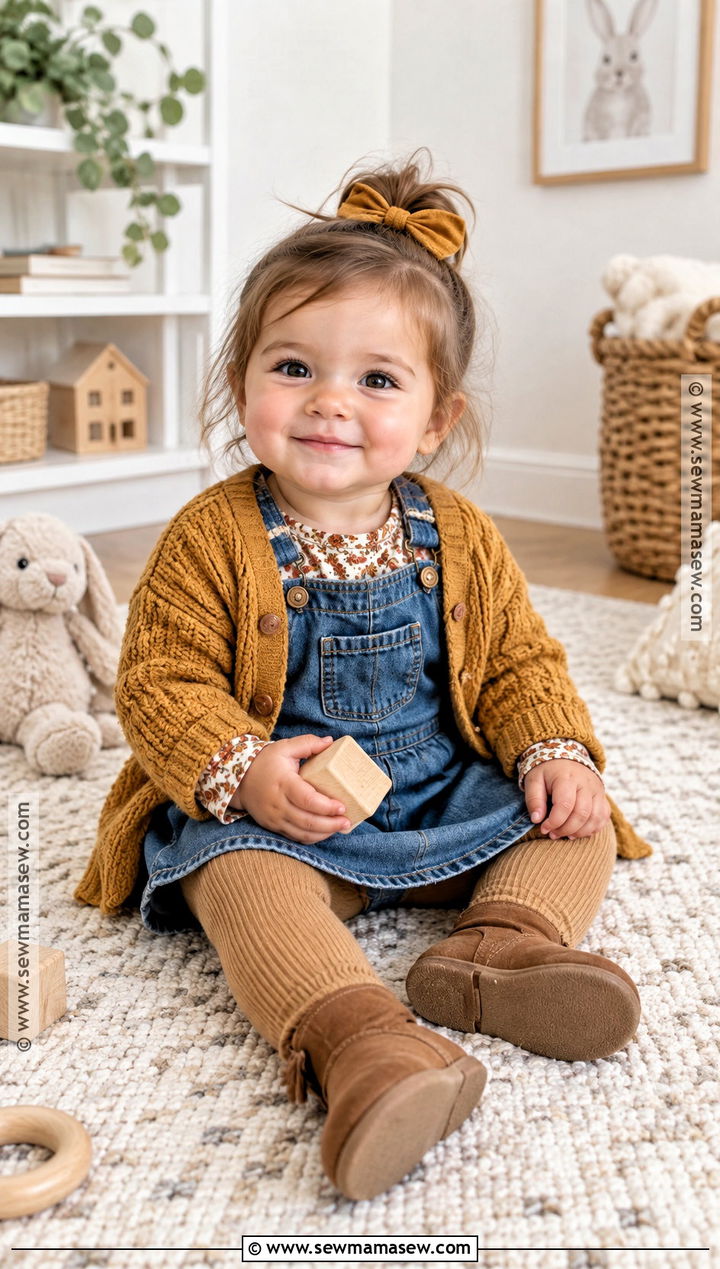 Denim Baby Girl Dress With Floral Bodysuit - 15 fall baby girl dress ideas