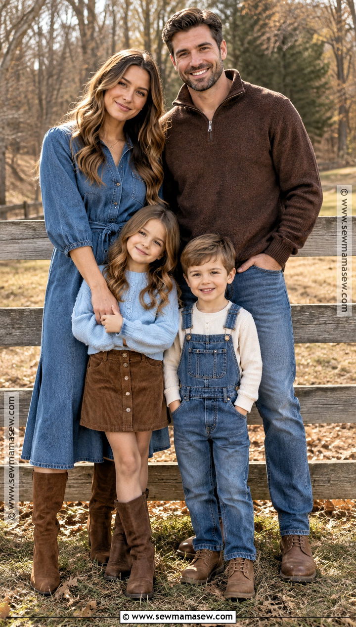 Denim Blue And Chocolate Brown Family Outfit - 15 fall blue family outfits