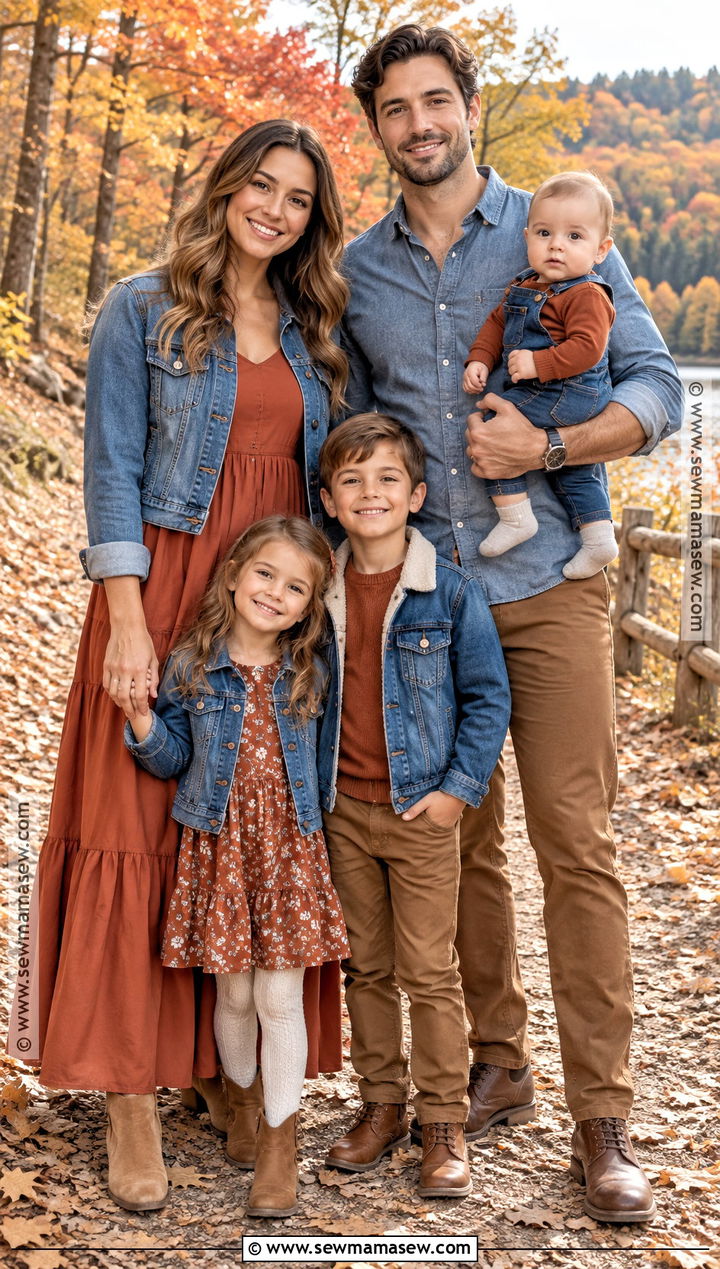 Denim Blue And Rust Family Photo Outfits - 15 blue family pictures outfits fall