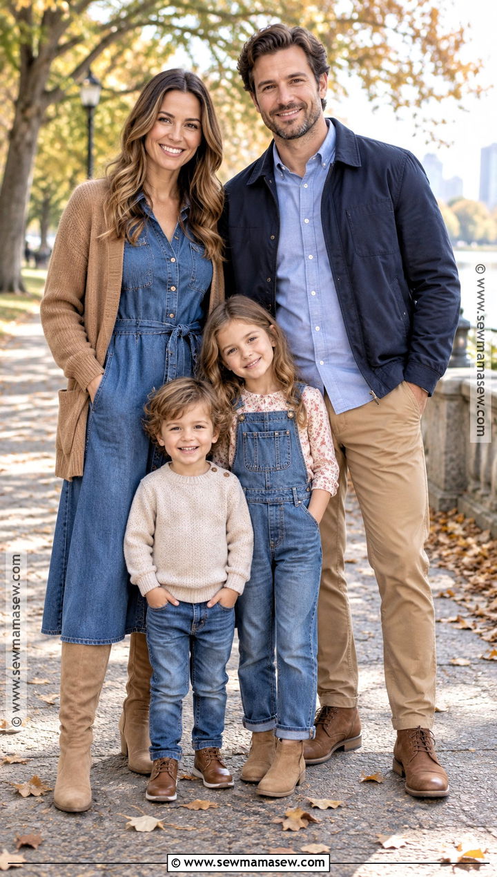 Denim Blue And Tan Fall Family Photo Outfit - 20 fall outfit photoshoot family pics ideas