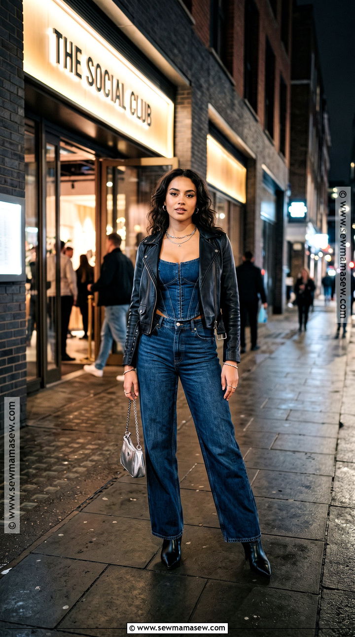 Denim Corset And Dark Jeans Fall Club Outfit - 25 fall club outfits