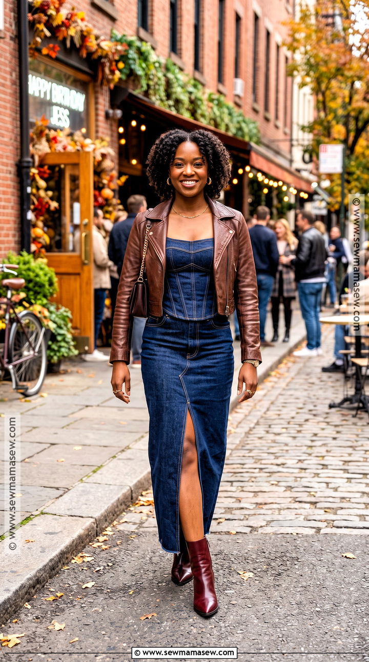 Denim Corset And Maxi Skirt Fall Birthday Outfit - 25 fall birthday outfits for black women