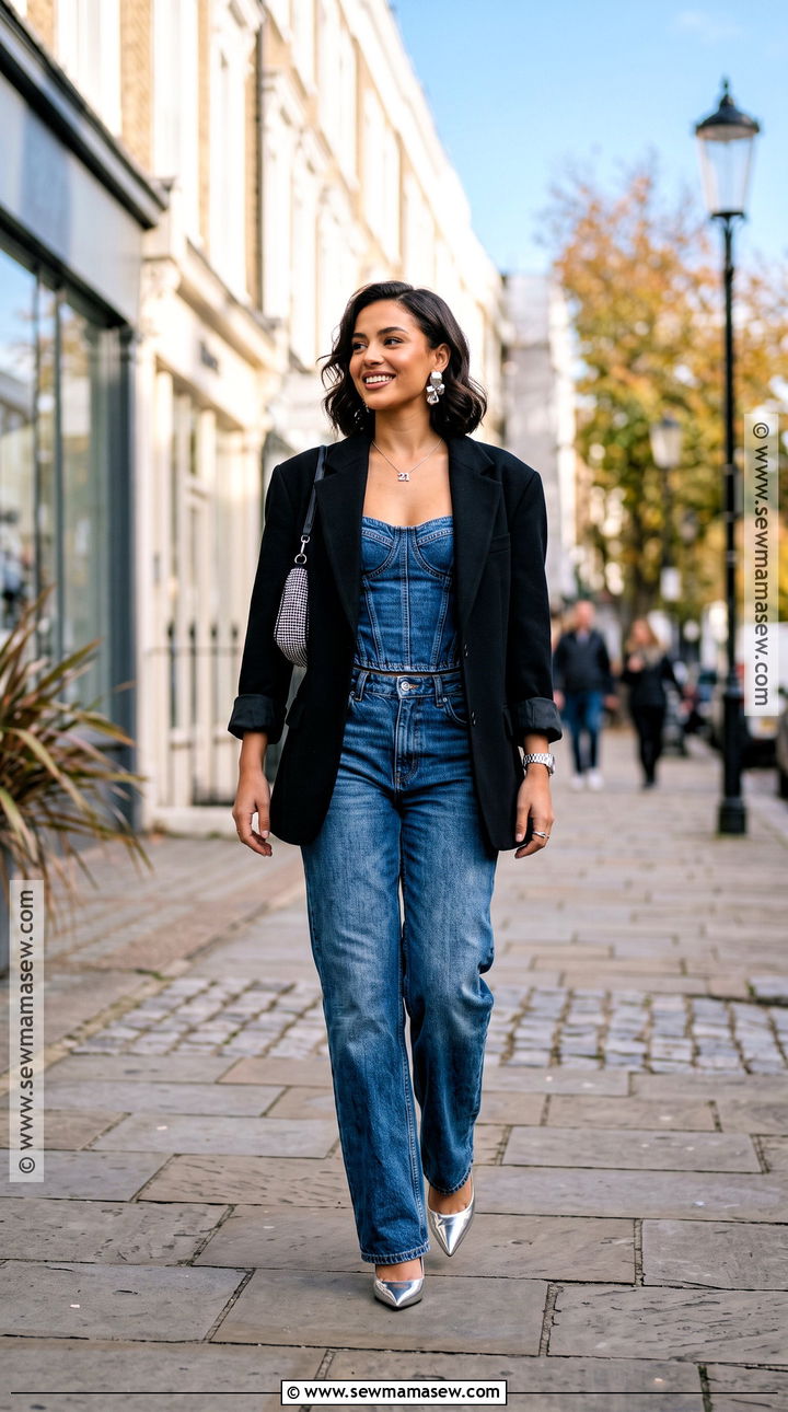 Denim Corset and Wide Leg Jeans 21st Birthday Outfit - 20 21St Birthday Outfits Fall