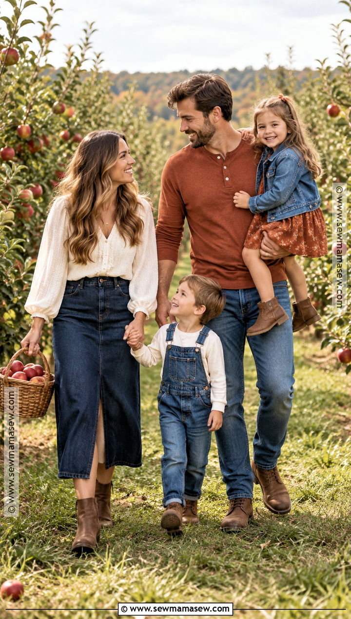 Denim Cream and Burnt Orange Fall Family Picture Outfit - 20 fall color family picture outfits