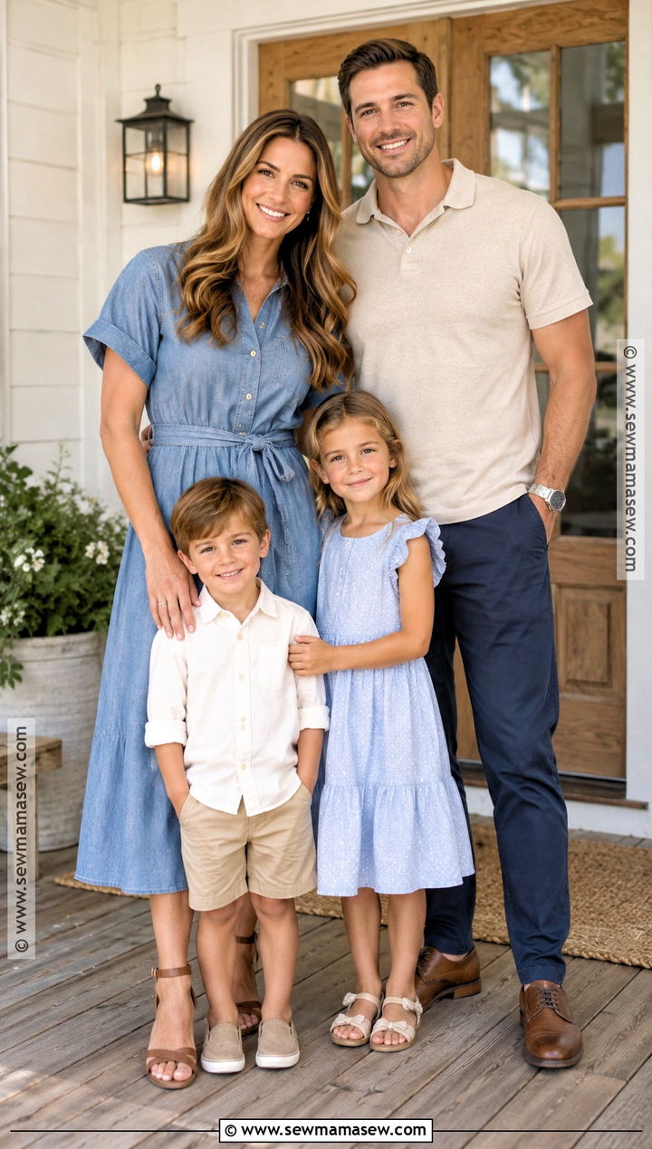 Denim Dress And Beige Family Photo Outfits - 20 early fall family photo outfits