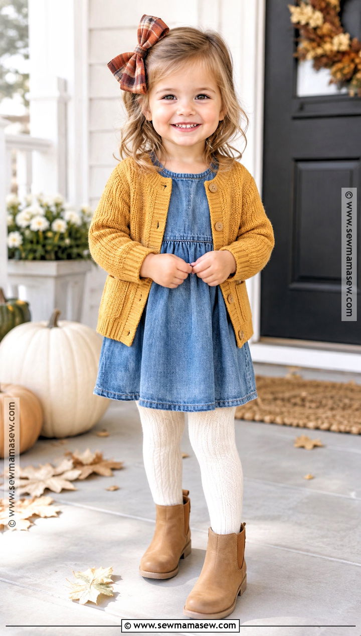 Denim Dress And Cardigan Toddler Thanksgiving Outfit - 25 toddler thanksgiving outfit ideas for girls