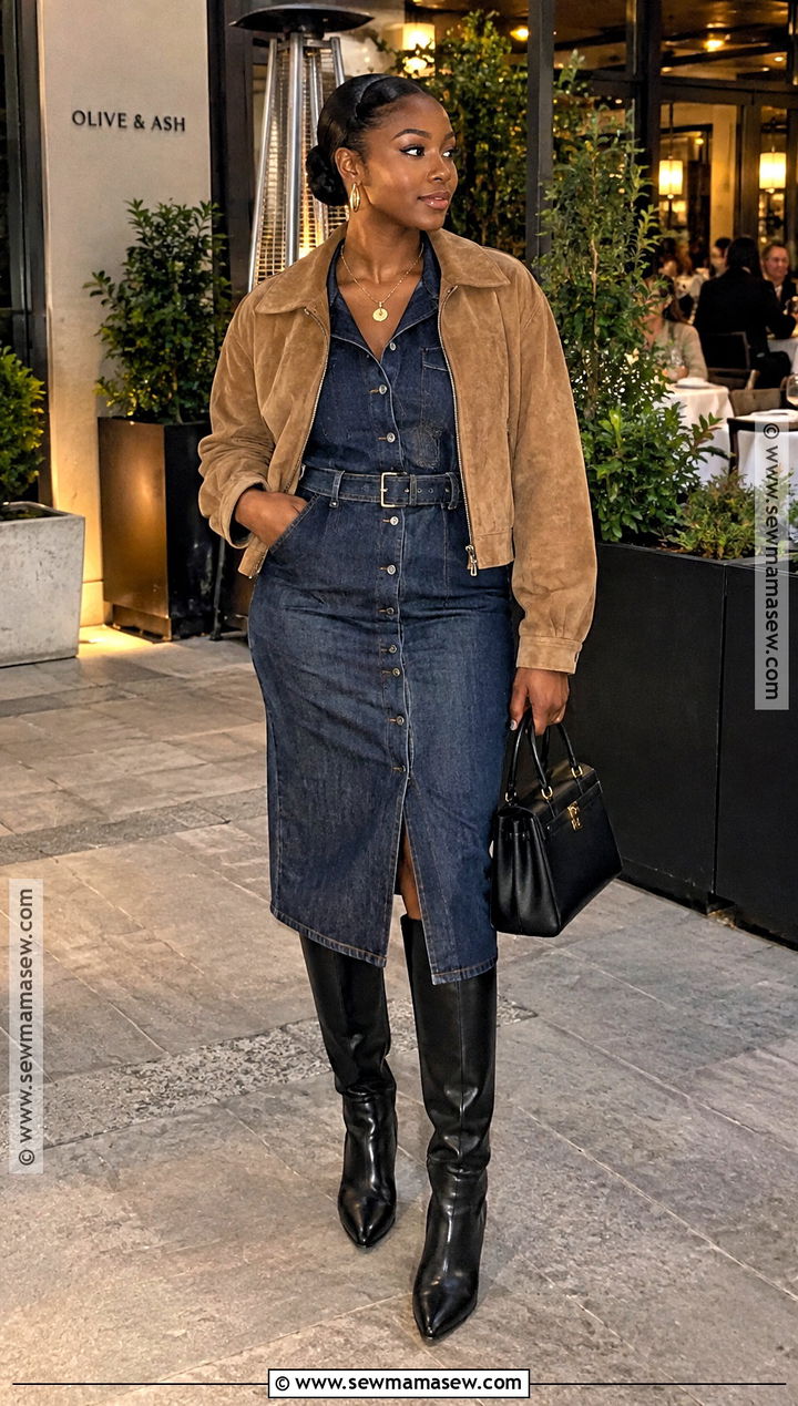 Denim Dress And Knee High Boots Fall Date Night Outfit - 25 fall date night outfit ideas for black women