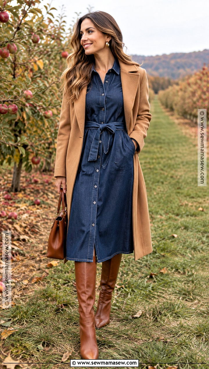 Denim Dress And Knee High Boots Fall Engagement Outfit - 20 fall engagement outfit ideas