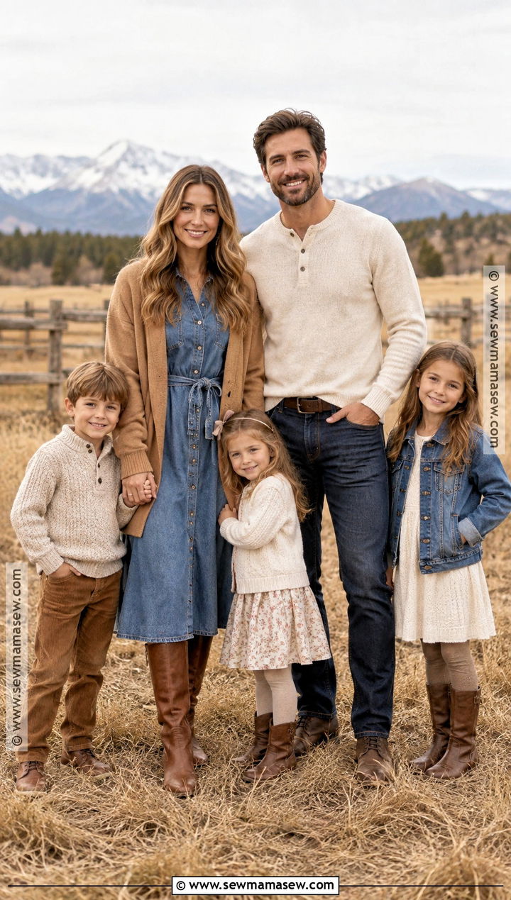 Denim Dress And Knit Family Outfits - 20 denim fall family photos ideas