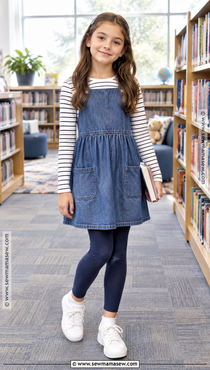 Denim Dress And Leggings Elementary School Outfit - 15 elementary back to school outfits