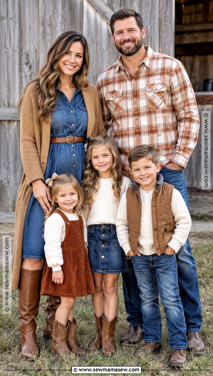 Denim Dress And Plaid Family Outfit - 20 fall family pictures outfits western