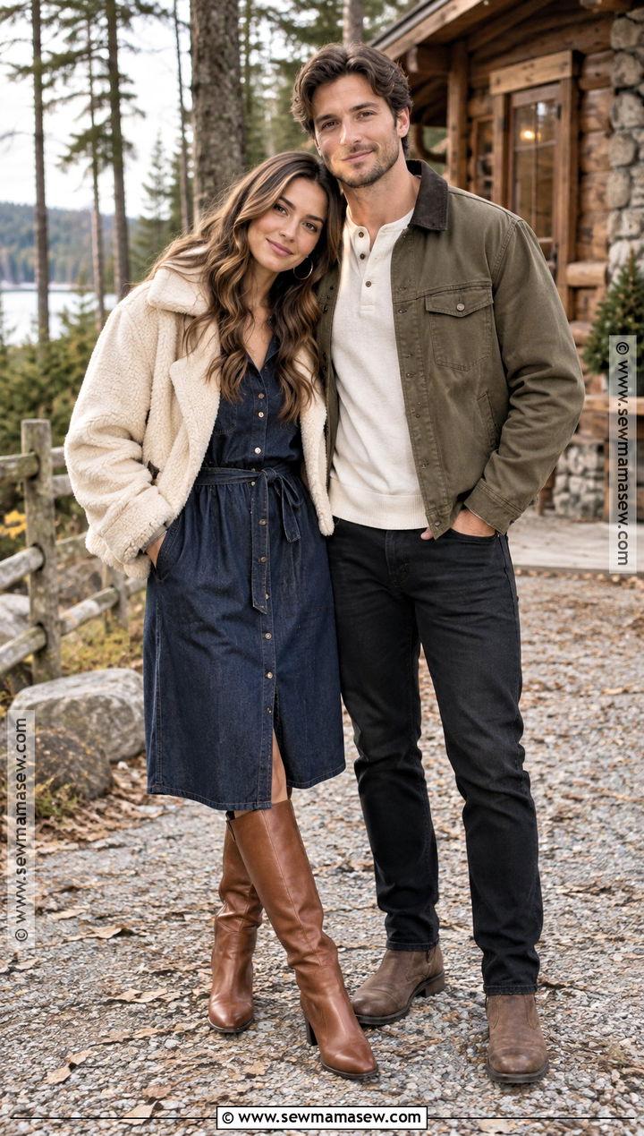 Denim Dress And Shearling Jacket - 20 november engagement pictures outfit ideas
