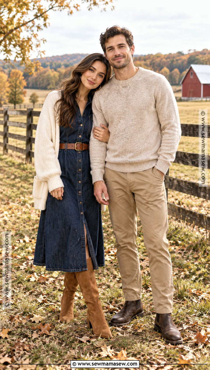 Denim Dress And Suede Boots Engagement Photo Outfit - 15 engagement photos outfits october