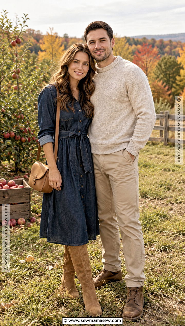 Denim Dress And Tall Boots Engagement Outfit - 20 engagement photos fall outfit ideas