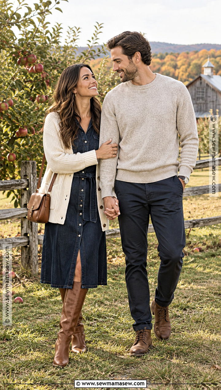 Denim Dress Autumn Engagement Photo Outfit - 20 autumn engagement photos outfits