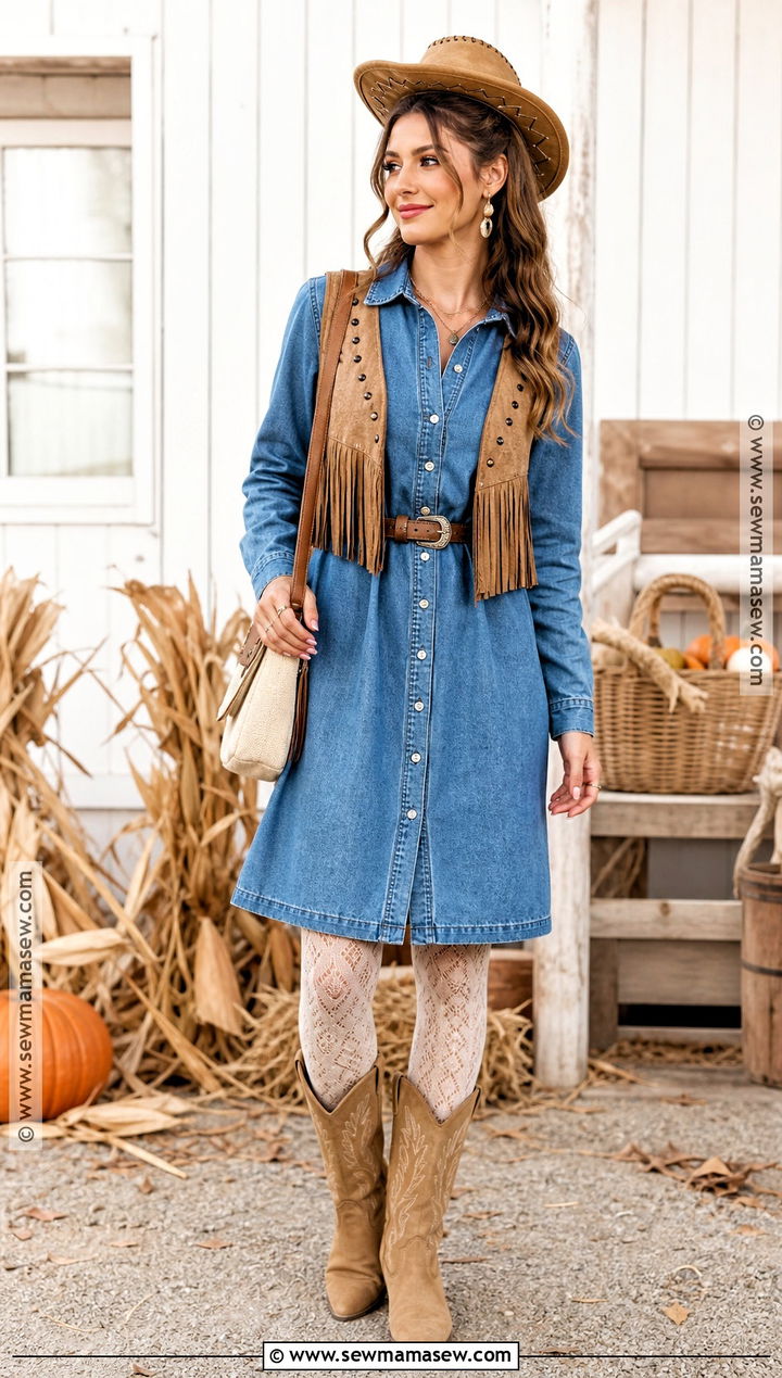 Denim Dress Cowboy Costume - 30 Cowboy Halloween Costume Ideas for Women