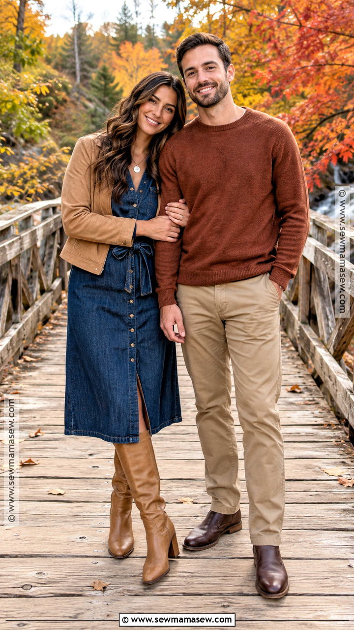 Denim Dress Fall Engagement Outfit - 20 engagement picture outfits fall