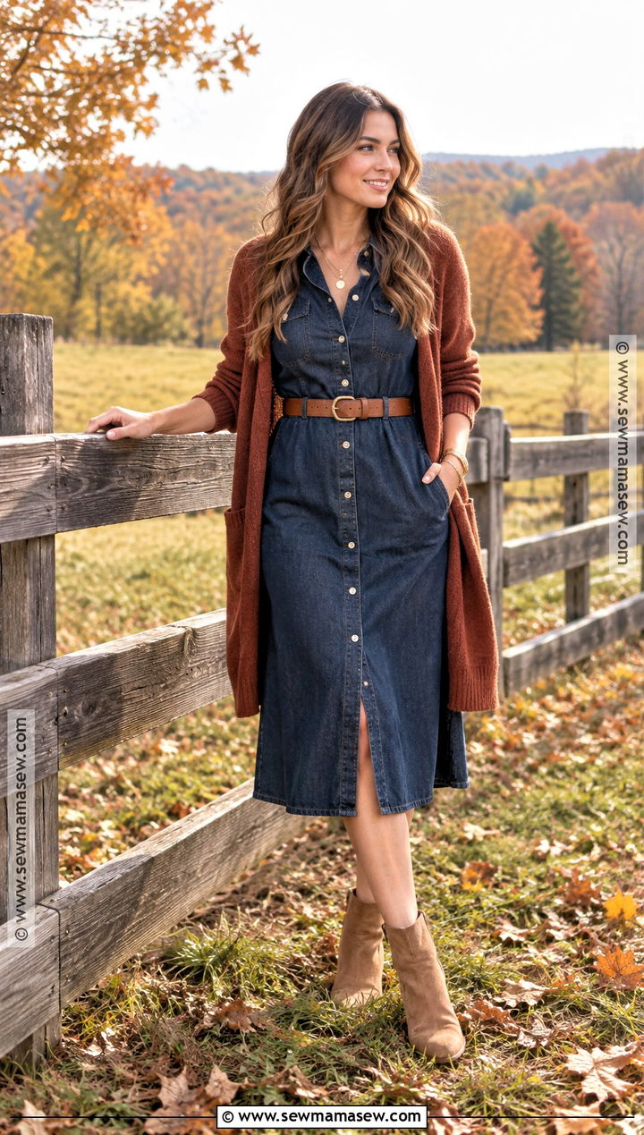 Denim Dress Fall Mini Shoot Outfit - 15 Fall Mini Shoot Outfits