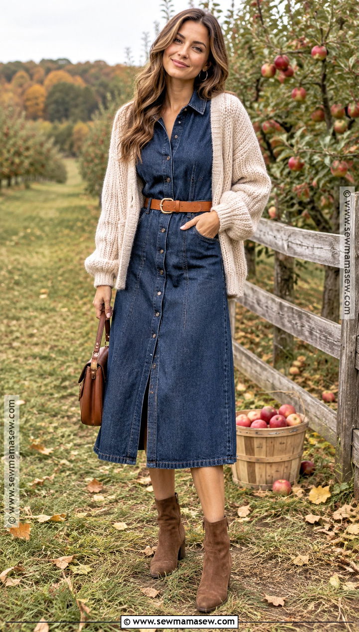 Denim Dress Fall Photo Shoot Outfit - 30 fall photo shoot outfits