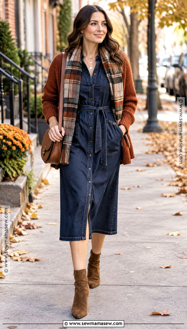Denim Dress With Ankle Boots - 15 Fall Boots With Dress