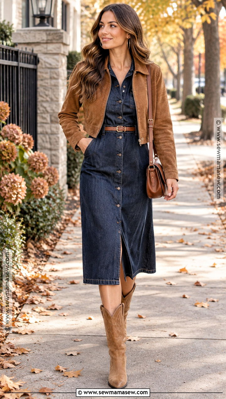 Denim Dress With Cowboy Boots - 15 Fall Dresses With Boots 2026