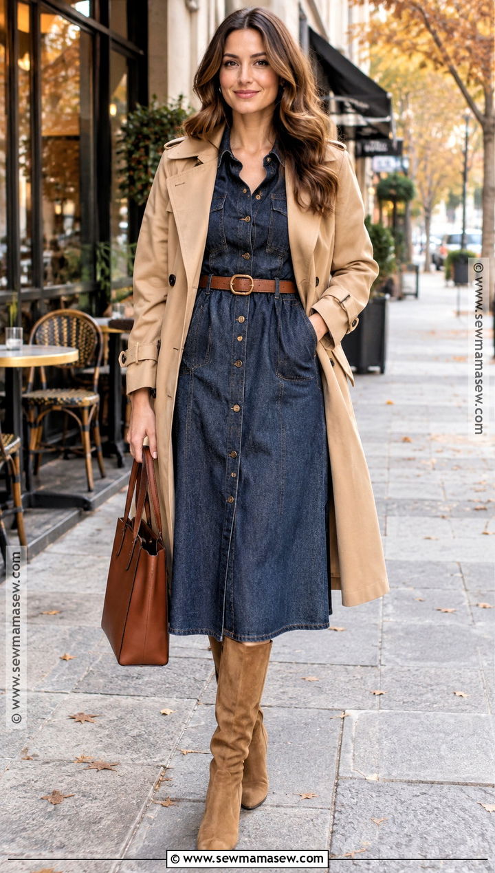Denim Dress With Suede Boots - 15 fall dress outfit ideas 2026