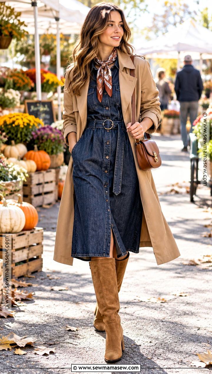 Denim Dress With Suede Knee High Boots - 15 Fall Dress Knee High Boots